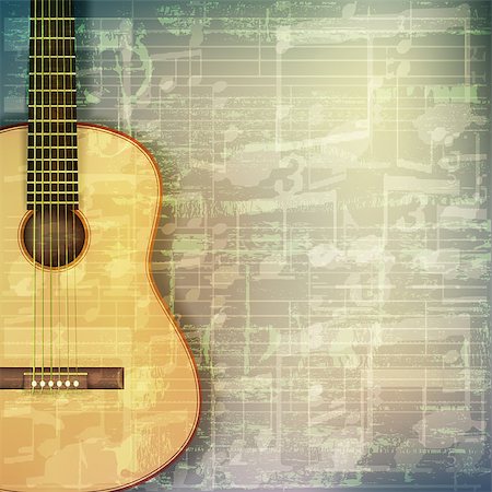 simsearch:400-08507108,k - abstract grunge green cracked music symbols vintage background with acoustic guitar Photographie de stock - Aubaine LD & Abonnement, Code: 400-08052087