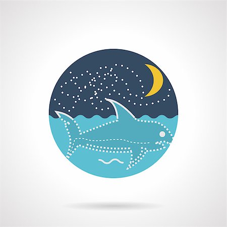 simsearch:400-05387002,k - Flat round colored vector icon for night seascape with swimming shark on gray background. Foto de stock - Royalty-Free Super Valor e Assinatura, Número: 400-08052202