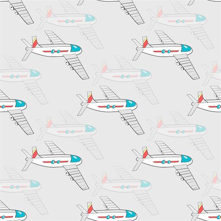 Pattern made from hand drawn airplanes on the gray background. Stock Photo - Budget Royalty-Free & Subscription, Code: 400-08052224
