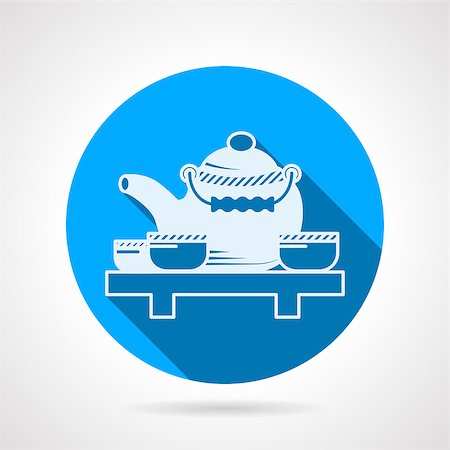 simsearch:400-06176508,k - Flat blue round vector icon with white silhouette teapot and two mugs for tea ceremony on gray background. Long shadow design Photographie de stock - Aubaine LD & Abonnement, Code: 400-08052221
