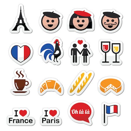 French people, France icons set isolated on white Stock Photo - Budget Royalty-Free & Subscription, Code: 400-08052429