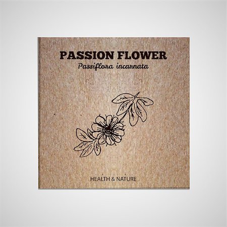 passiflora - Herbs and Spices Collection - Passion Flower  Hand-sketched herbal element on cardboard background. Suitable for ads, signboards, packaging and identity designs Stock Photo - Budget Royalty-Free & Subscription, Code: 400-08052497