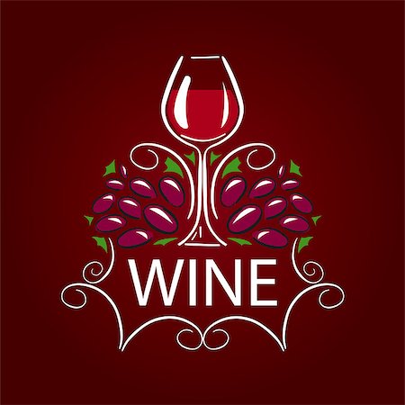 simsearch:400-08035611,k - vector logo glass of wine and grapes on burgundy background Stock Photo - Budget Royalty-Free & Subscription, Code: 400-08052656