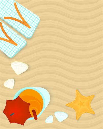 Summer banner. Top view with seashells, starfish and cocktail on the beach. Stock Photo - Budget Royalty-Free & Subscription, Code: 400-08052981