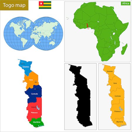 simsearch:400-08053114,k - Administrative division of the Togolese Republic, colorful map Stock Photo - Budget Royalty-Free & Subscription, Code: 400-08053117