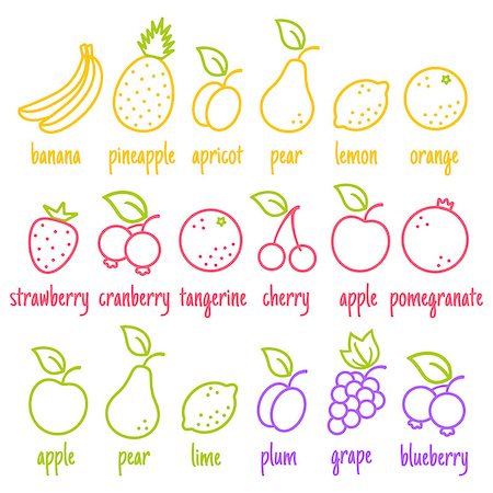 Vector set flat icons of a fruits Stock Photo - Budget Royalty-Free & Subscription, Code: 400-08053205