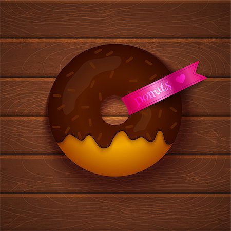 simsearch:400-08619836,k - Chocolate donut on wooden background Photographie de stock - Aubaine LD & Abonnement, Code: 400-08053200