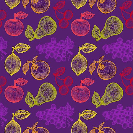 drawing lemon - illustration of a retro fruits pattern Stock Photo - Budget Royalty-Free & Subscription, Code: 400-08053211