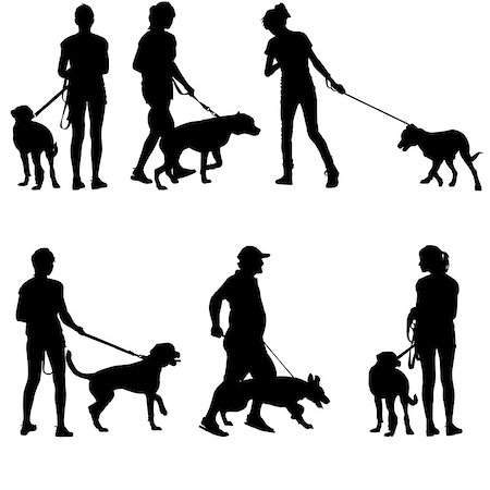 dobermann pinscher - Silhouettes of people and dogs. Vector illustration. Photographie de stock - Aubaine LD & Abonnement, Code: 400-08053224