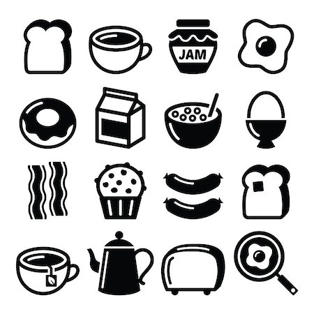 frying pan with bacon - Vector icons set of different breakfast food isolated on white Stock Photo - Budget Royalty-Free & Subscription, Code: 400-08053355