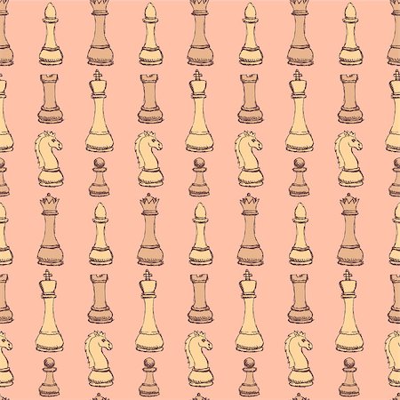 Sketch chess in vintage style, vector seamless pattern Stock Photo - Budget Royalty-Free & Subscription, Code: 400-08053382