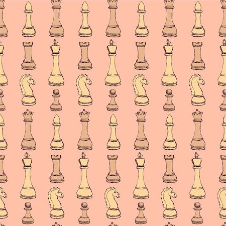 simsearch:400-08015286,k - Sketch chess in vintage style, vector seamless pattern Foto de stock - Super Valor sin royalties y Suscripción, Código: 400-08053382