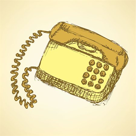 simsearch:400-08071070,k - Sketch retro phone in vintage style, vector Foto de stock - Super Valor sin royalties y Suscripción, Código: 400-08053409