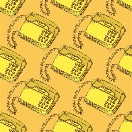 simsearch:400-08071070,k - Sketch  phone in vintage style, vector seamless pattern Photographie de stock - Aubaine LD & Abonnement, Code: 400-08053410