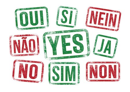 Vector illustration of "Yes and No" stamps in multilingual, English, French, German, Spanish and Italian Stock Photo - Budget Royalty-Free & Subscription, Code: 400-08053474