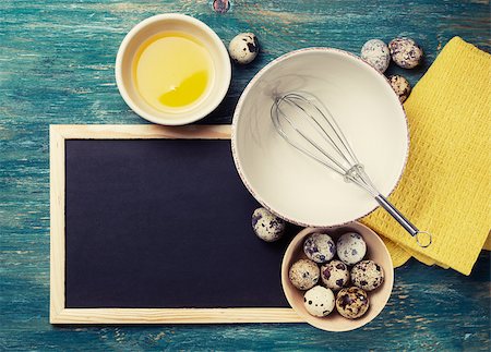 Cooking food - ingredients and black chalk board. Template for recipes or food menu Fotografie stock - Microstock e Abbonamento, Codice: 400-08053547