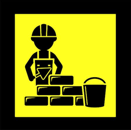 simsearch:400-05683787,k - yellow construction icon with builder laying brick wall Stock Photo - Budget Royalty-Free & Subscription, Code: 400-08053704