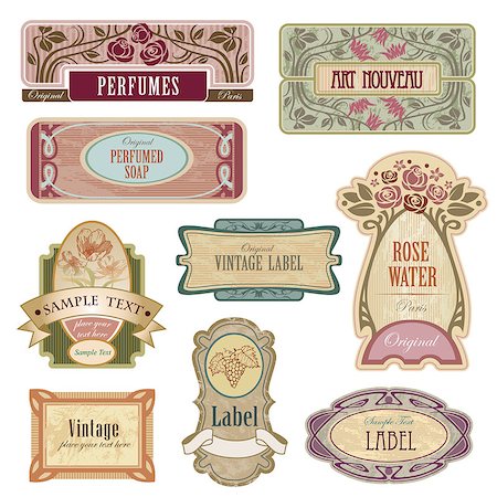 flower border design of rose - Ornate vintage labels in style Art Nouveau. All elements separately. Stock Photo - Budget Royalty-Free & Subscription, Code: 400-08053754