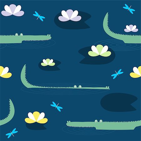 Vector cute seamless pattern with hand drawn crocodiles, stock illustration Stock Photo - Budget Royalty-Free & Subscription, Code: 400-08053779
