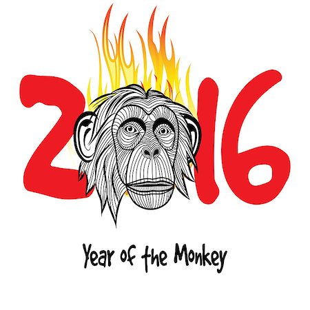 svetap (artist) - The year of fire monkey Chinese symbol calendar in red on figures vector illustration. Chinese new year 2016 (Monkey year) . Stock Photo - Budget Royalty-Free & Subscription, Code: 400-08053789