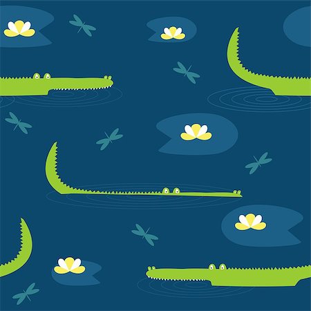 Vector cute seamless pattern with hand drawn crocodiles, stock illustration Stock Photo - Budget Royalty-Free & Subscription, Code: 400-08053780