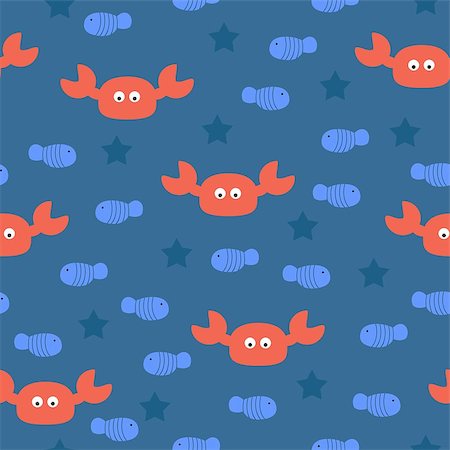 simsearch:400-07171376,k - Sea crab star seamless pattern on blue background. Stock vector illustration. Stockbilder - Microstock & Abonnement, Bildnummer: 400-08053792