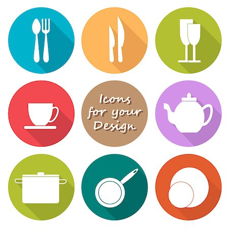 Vector round icons set of kitchen utensil in colored flat design style Foto de stock - Super Valor sin royalties y Suscripción, Código: 400-08053883