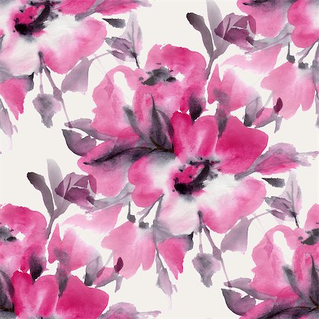 simsearch:400-08285670,k - Seamless pattern with watercolor flowers. Foto de stock - Super Valor sin royalties y Suscripción, Código: 400-08074029