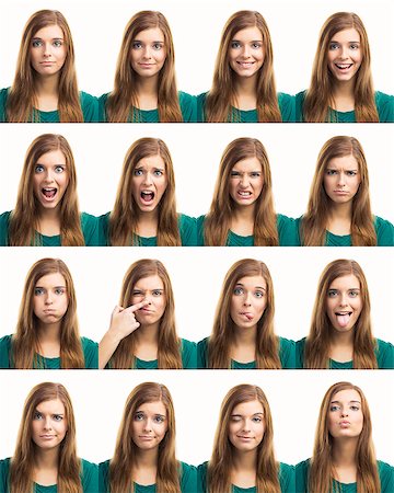 Multiple collage of a beautiful young woman with different expressions Stock Photo - Budget Royalty-Free & Subscription, Code: 400-08074103