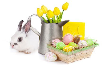 simsearch:400-07406705,k - Easter with yellow tulips, colorful eggs and rabbit. Isolated on white background Foto de stock - Super Valor sin royalties y Suscripción, Código: 400-08074344