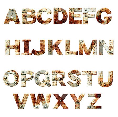 simsearch:400-08073944,k - Alphabet - letters from rusty metal with rivets. Isolated on white background Stock Photo - Budget Royalty-Free & Subscription, Code: 400-08074573