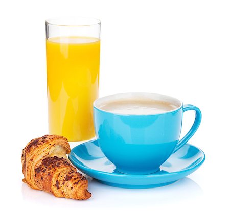 simsearch:400-06142439,k - Cup of coffee, orange juice and fresh croissant. Isolated on white background Stock Photo - Budget Royalty-Free & Subscription, Code: 400-08074784