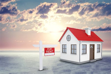 downspout - White house with red roof, brown door and chimney. Near there is signboard for rent. Background sun shines brightly on clouds Foto de stock - Super Valor sin royalties y Suscripción, Código: 400-08074840
