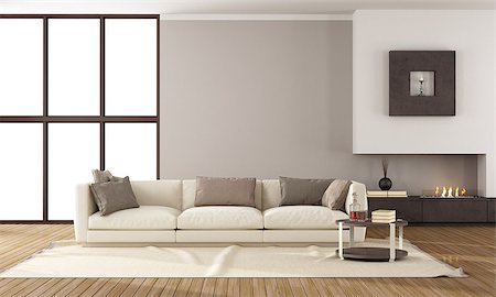simsearch:400-05903561,k - Minimalist lounge with fireplace and elegante sofa Stockbilder - Microstock & Abonnement, Bildnummer: 400-08075191