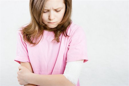 The sad girl with a bandage on his hand. Injury limbs child Stock Photo - Budget Royalty-Free & Subscription, Code: 400-08075201