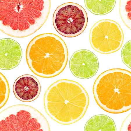 simsearch:400-04892460,k - Citrus seamless background. Grapefruit, orange, lemon and lime. Isolated on white Stock Photo - Budget Royalty-Free & Subscription, Code: 400-08075765