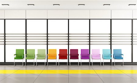Waiting room with colorful chairs in front of a large window - 3D Rendering Stock Photo - Budget Royalty-Free & Subscription, Code: 400-08075866