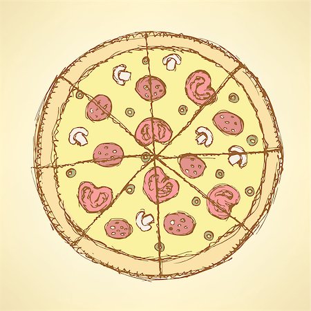 simsearch:400-08071070,k - Sketch tasty pizza in vintage style, vector Photographie de stock - Aubaine LD & Abonnement, Code: 400-08075974
