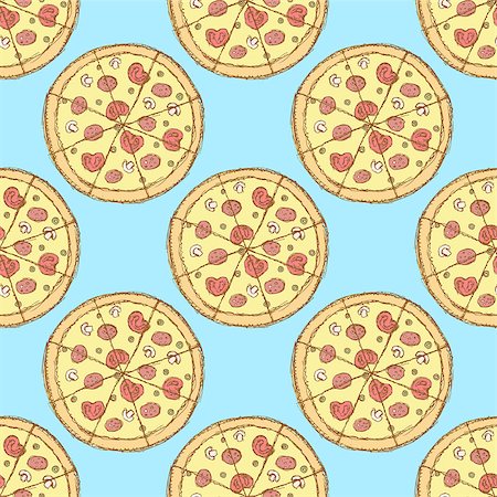 simsearch:400-08071070,k - Sketch tasty pizza in vintage style, vector seamless pattern Photographie de stock - Aubaine LD & Abonnement, Code: 400-08075975