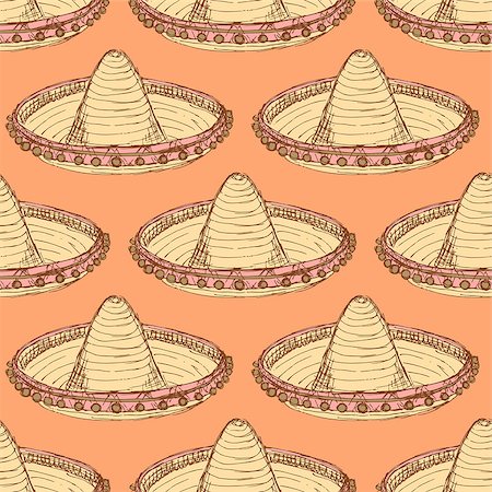 simsearch:400-08071070,k - Sketch mexican sombrero in vintage style, vector seamless pattern Photographie de stock - Aubaine LD & Abonnement, Code: 400-08075980