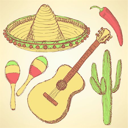 simsearch:400-08931178,k - Sketch mexican set in vintage style, vector Fotografie stock - Microstock e Abbonamento, Codice: 400-08075993