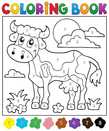 simsearch:400-04235699,k - Coloring book cow theme 2 - eps10 vector illustration. Foto de stock - Royalty-Free Super Valor e Assinatura, Número: 400-08076053