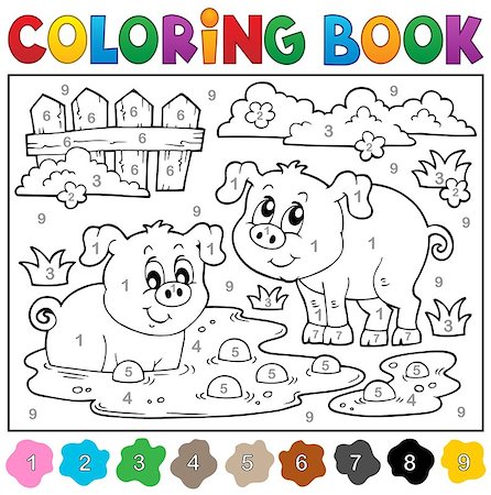 piglet on wood - Coloring book with two happy pigs - eps10 vector illustration. Stock Photo - Budget Royalty-Free & Subscription, Code: 400-08076063