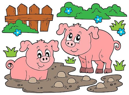 piglet on wood - Pig theme image 5 - eps10 vector illustration. Stock Photo - Budget Royalty-Free & Subscription, Code: 400-08076084