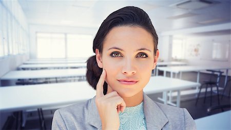 empty school chair - Happy brunette against empty class room Stock Photo - Budget Royalty-Free & Subscription, Code: 400-08076672