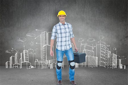 people carrying arrow - Male technician carrying tool box against hand drawn city plan Stock Photo - Budget Royalty-Free & Subscription, Code: 400-08077311