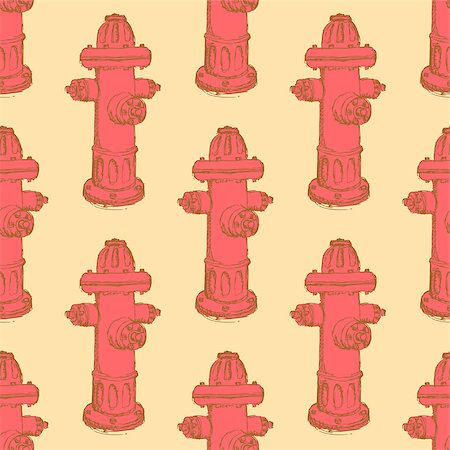 simsearch:400-04379993,k - Sketch fire hydrant in vintage style, vector seamless pattern Stock Photo - Budget Royalty-Free & Subscription, Code: 400-08077625