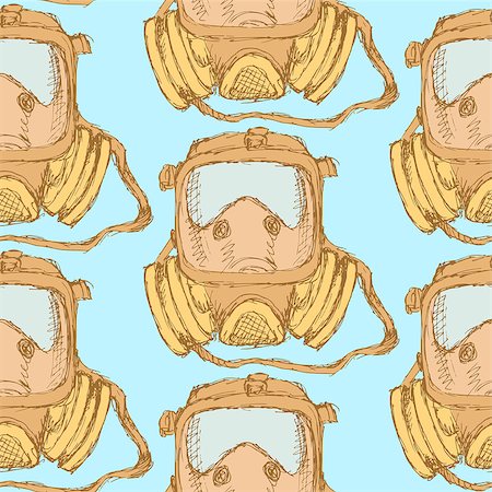 simsearch:400-08077627,k - Sketch respiratory mask in vintage style, vector seamless pattern Stock Photo - Budget Royalty-Free & Subscription, Code: 400-08077627