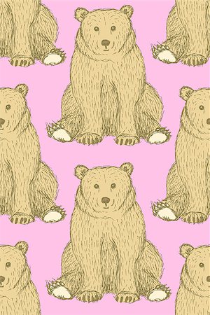 paintings on forest animals - Sketch cute bear in vintage style, vector seamless pattern Stock Photo - Budget Royalty-Free & Subscription, Code: 400-08077638