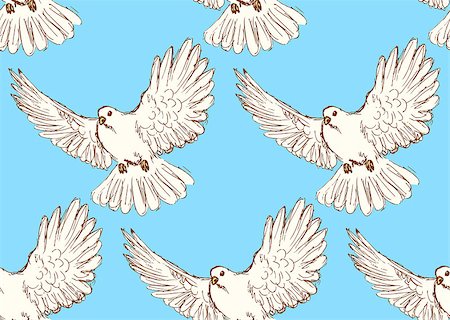simsearch:400-08043408,k - Sketch dove of peace in vintage style, vector seamless pattern Stock Photo - Budget Royalty-Free & Subscription, Code: 400-08077632